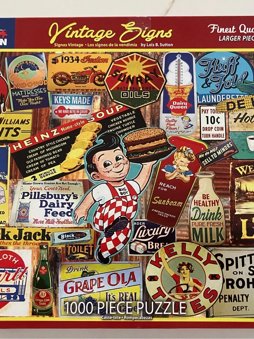 White Mountain Vintage Signs 1000-Piece Puzzle - Red, Yellow, Blue, White, Brown